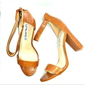 Unilady | Caramel Tan Faux Snakeskin Heels